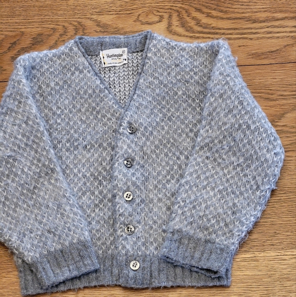 Huntingdon Mills Vintage 60s Gray Acrylic Cardigan 2T Boys